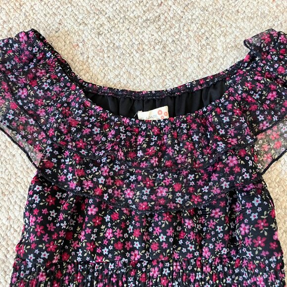 Rachael & Chloe Girls Black Pink Layered Floral PrintsSummer Flared Dress 10 - Picture 6 of 8